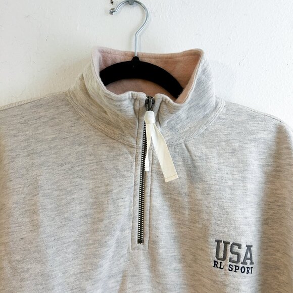 VINTAGE Y2K Ralph Lauren Sport Quarter Zip Spell Out USA Pullover w/Ribbon Pull - Picture 2 of 7